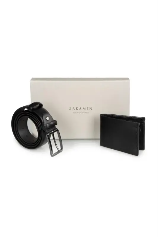 Black 100% Leather 2-Piece Belt Wallet Gift Box Set - 3