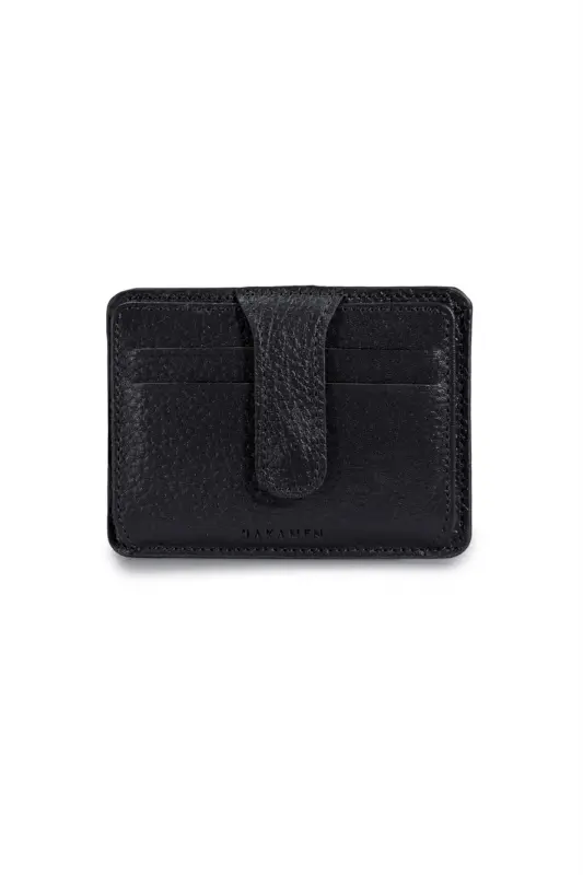 Black 100% Leather Card Holder - 1