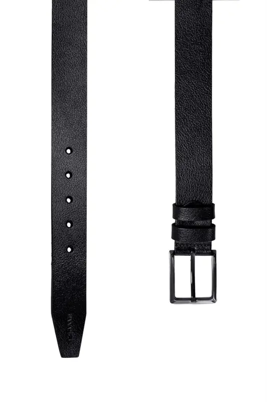 Black 100% Leather Casual Belt - 2