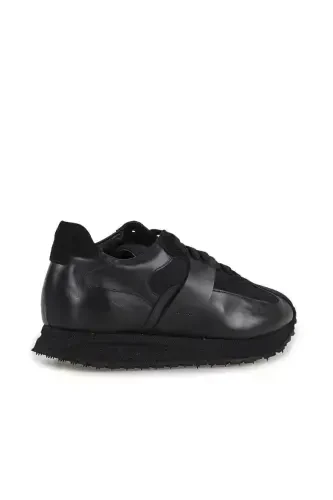 Black 100% Leather Eva Sole Sneaker Shoes - 2
