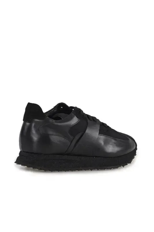 Black 100% Leather Eva Sole Sneaker Shoes - 2