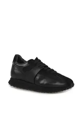 Black 100% Leather Eva Sole Sneaker Shoes - 3