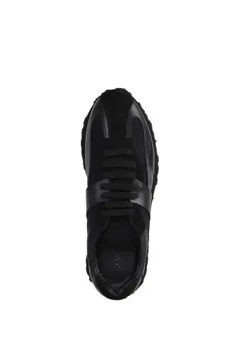 Black 100% Leather Eva Sole Sneaker Shoes - 5