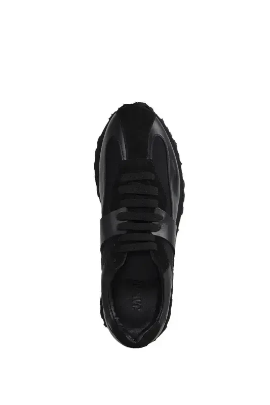 Black 100% Leather Eva Sole Sneaker Shoes - 5