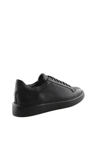 Black 100% Leather Lace-up Casual Sneaker Shoes - JAKAMEN (1)