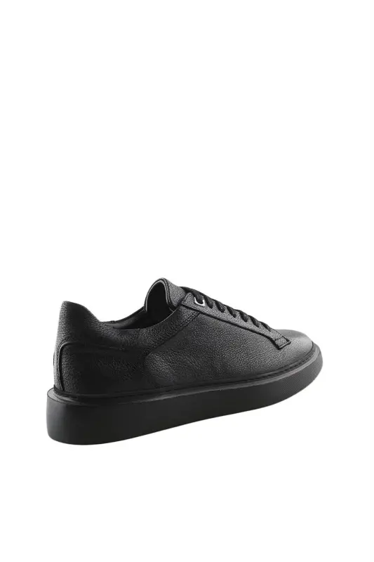 Black 100% Leather Lace-up Casual Sneaker Shoes - 2