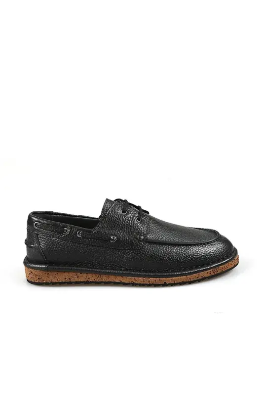 Black %100 Leather Lace-up Eva Sole Casual Shoe - 1