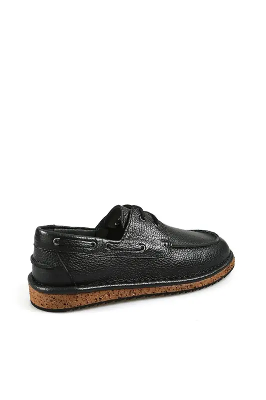 Black %100 Leather Lace-up Eva Sole Casual Shoe - 3
