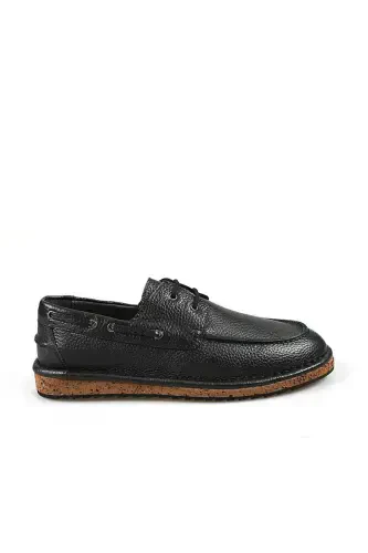 Black %100 Leather Lace-up Eva Sole Casual Shoe - 1