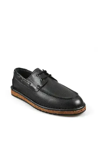 Black %100 Leather Lace-up Eva Sole Casual Shoe - Modazone (1)