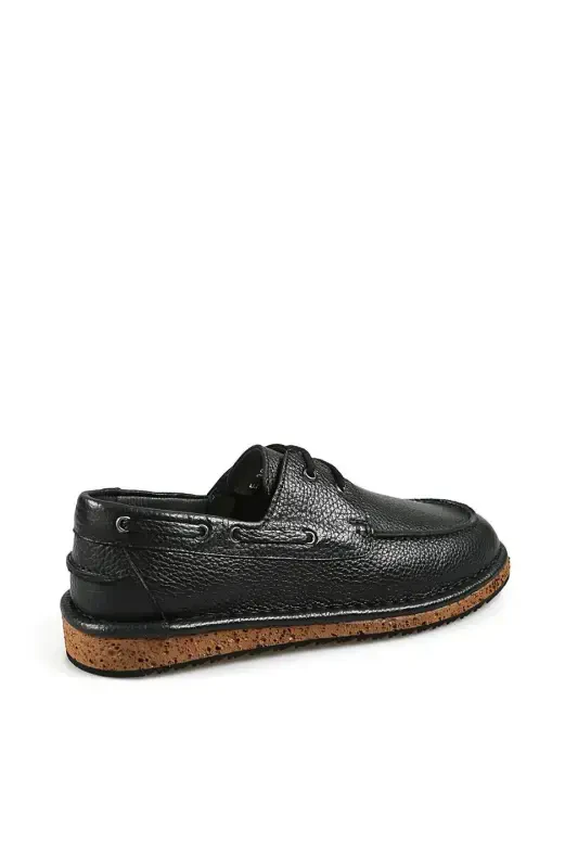 Black %100 Leather Lace-up Eva Sole Casual Shoe - 3
