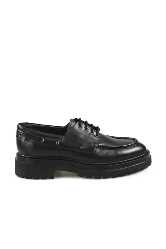 Black 100% Leather Lace-up Oxford Casual Shoe - 1