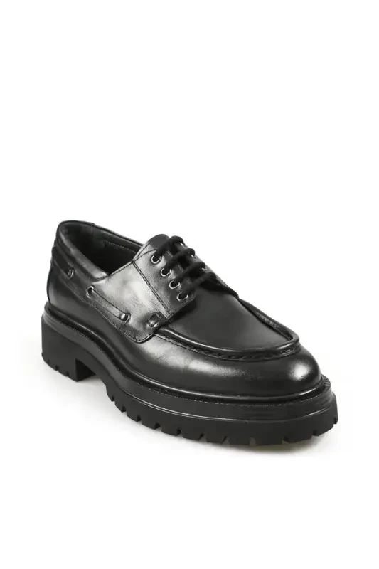 Black 100% Leather Lace-up Oxford Casual Shoe - 2