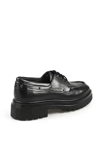 Black 100% Leather Lace-up Oxford Casual Shoe - 3