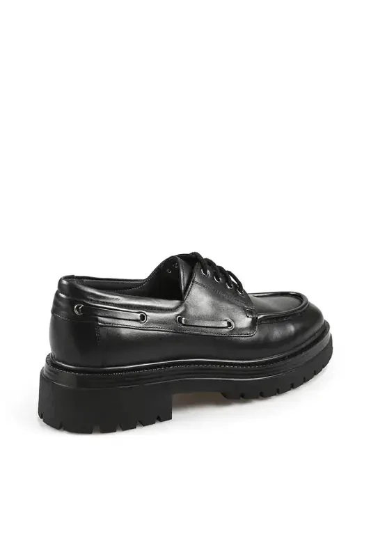 Black 100% Leather Lace-up Oxford Casual Shoe - 3