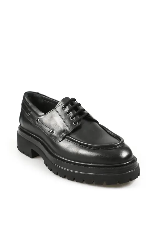 Black 100% Leather Lace-Up Oxford Casual Shoes - 2