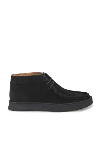 Black 100% Leather Lace-up Suede Boot - 1