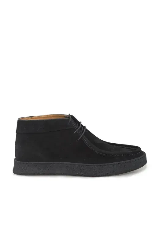 Black 100% Leather Lace-up Suede Boot - 1