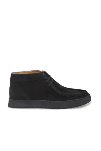 Black 100% Leather Lace-Up Suede Boot 