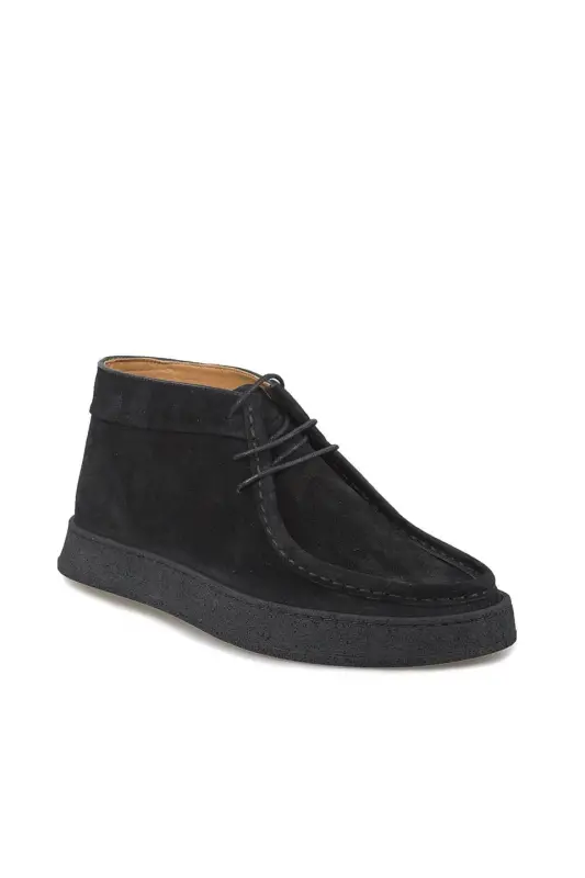 Black 100% Leather Lace-Up Suede Boot - 3