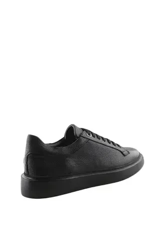 Black 100% Leather Laced Casual Sneaker Shoes - MODAZONE (1)