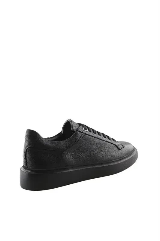 Black 100% Leather Laced Casual Sneaker Shoes - 2