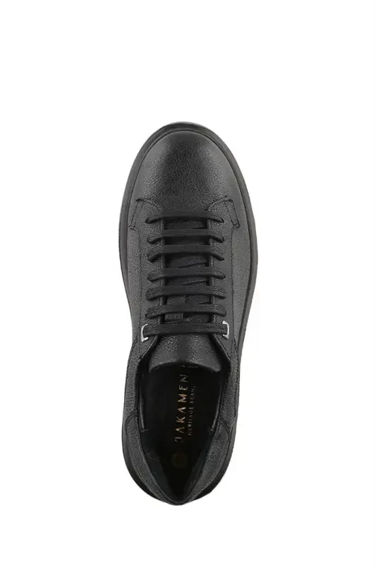 Black 100% Leather Laced Casual Sneaker Shoes - 5