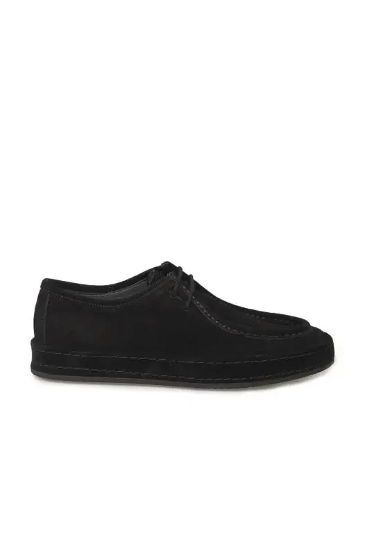 Black 100% Leather Laced Casual Suede Shoes - 1