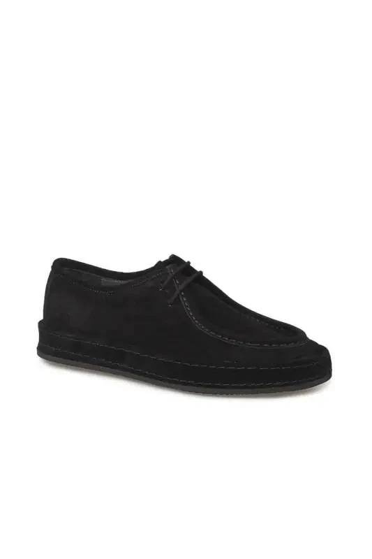 Black 100% Leather Laced Casual Suede Shoes - 2