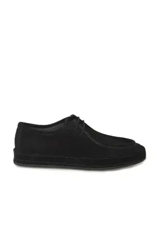 Black %100 Leather Laced Casual Suede Shoes - JAKAMEN (1)