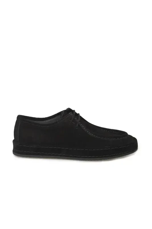 Black %100 Leather Laced Casual Suede Shoes - 1