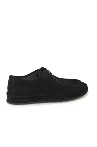Black %100 Leather Laced Casual Suede Shoes - 3