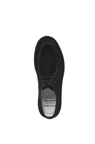 Black %100 Leather Laced Casual Suede Shoes - 5