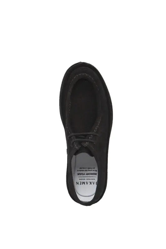 Black %100 Leather Laced Casual Suede Shoes - 5