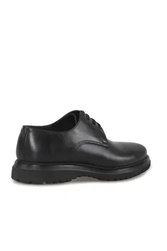 Black %100 Leather Laced Eva Sole Oxford Casual Shoes - 3