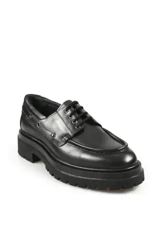 Black 100% Leather Laced Oxford Casual Shoes - JAKAMEN (1)