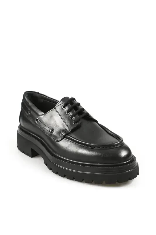 Black 100% Leather Laced Oxford Casual Shoes - 2