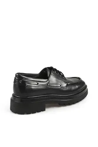 Black 100% Leather Laced Oxford Casual Shoes - 3