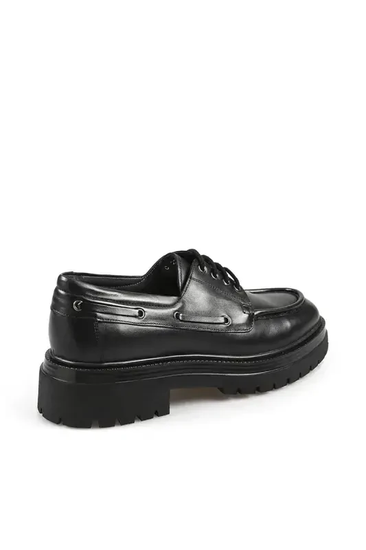 Black 100% Leather Laced Oxford Casual Shoes - 3