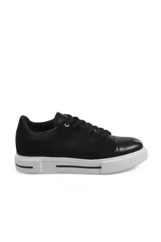 Black 100% Leather Pool Sole Sneaker Shoes - 1