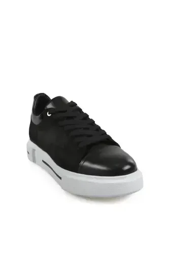 Black 100% Leather Pool Sole Sneaker Shoes - JAKAMEN (1)