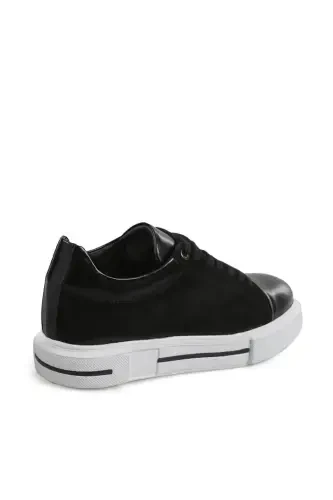 Black 100% Leather Pool Sole Sneaker Shoes - 3