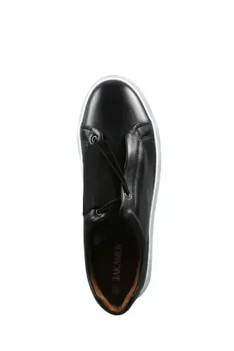 Black 100% Leather Stitched Sole Elasticated Sneaker Shoe - 5