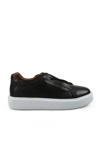 Black 100% Leather Stitched Sole Sneaker - JAKAMEN (1)