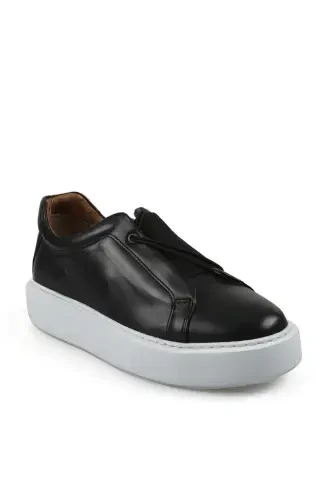 Black 100% Leather Stitched Sole Sneaker - JAKAMEN (1)