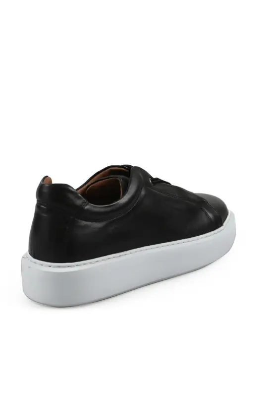 Black 100% Leather Stitched Sole Sneaker - 3