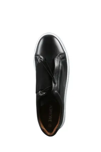 Black 100% Leather Stitched Sole Sneaker - 5