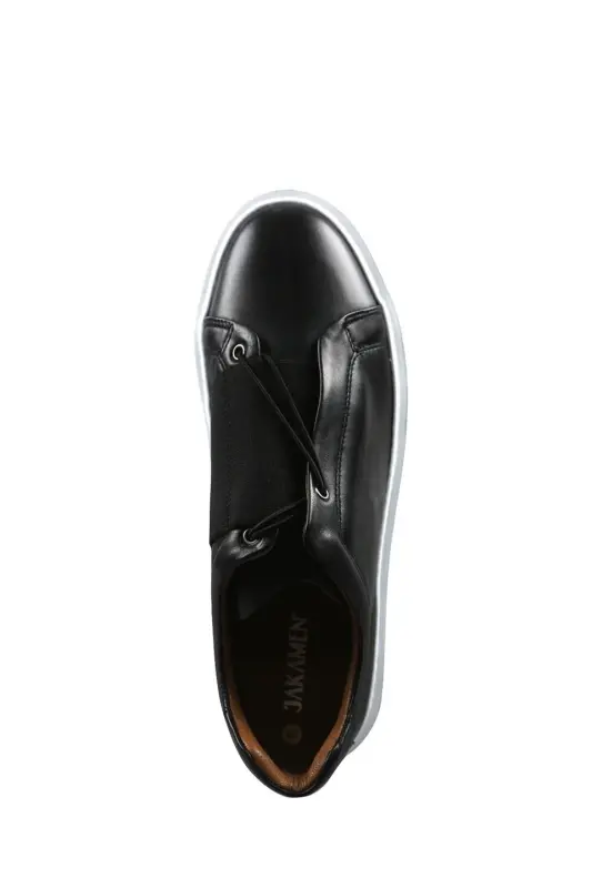 Black 100% Leather Stitched Sole Sneaker - 5