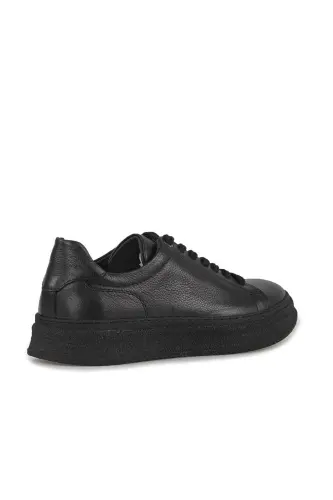 Black 100% Leather Stitched Sole Sneaker Shoes - JAKAMEN (1)