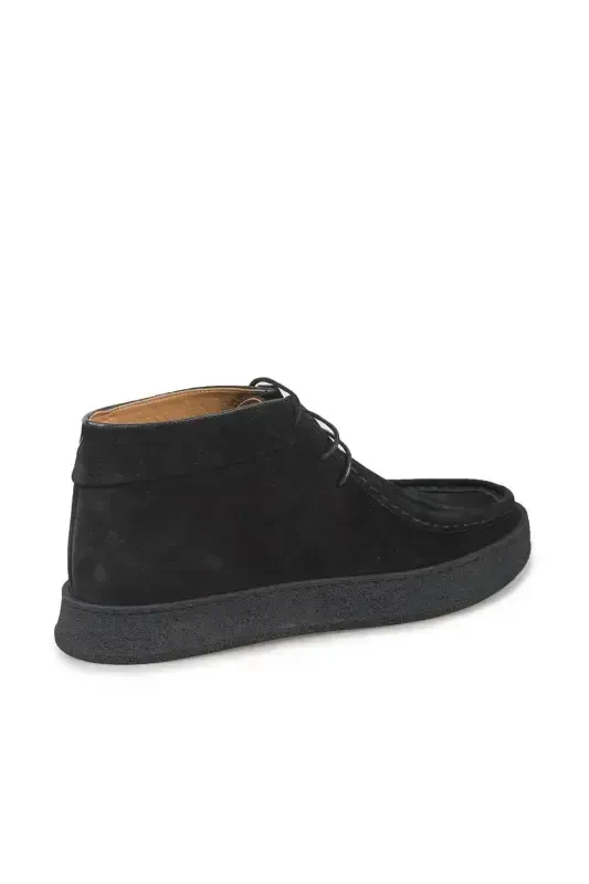 Black 100% Leather Suede Lace-up Boots - 2